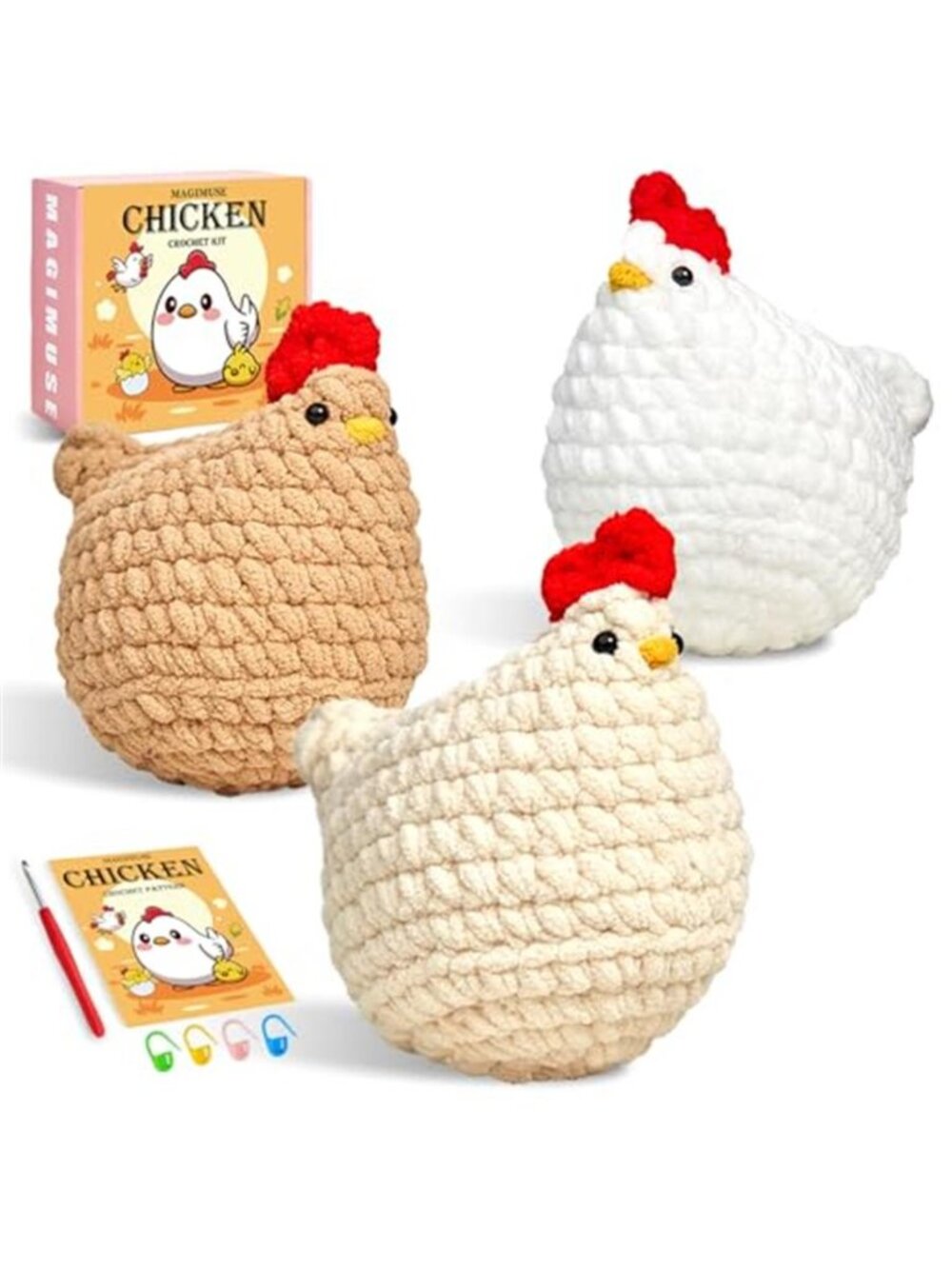 Crochet Kit Beginner Amigurumi Chicken DIY Yarn Craft Set With Video Guide